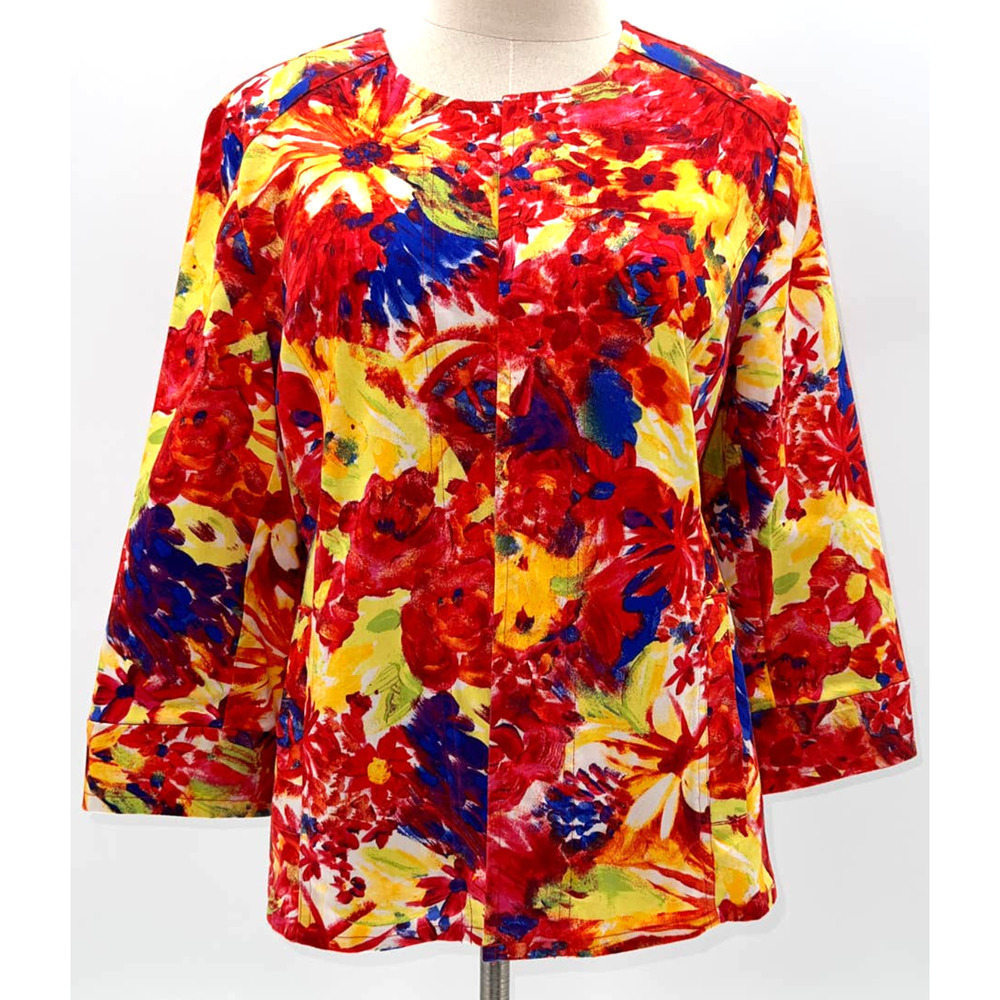 Attyre New York Vibrant Floral Print Open Face Jacket- M